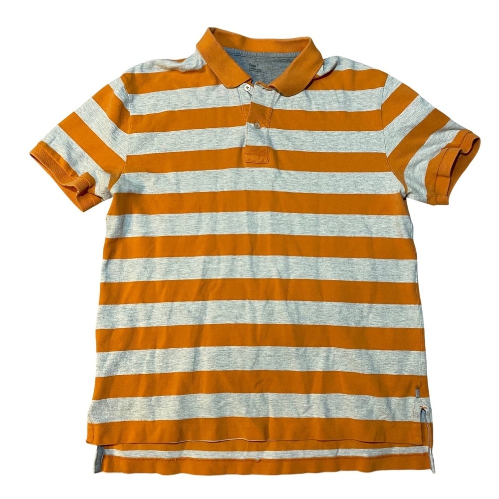 Gap Mens Classic Polo Shirt Orange Heather Gray‎ Striped Short Sleeve Cotton L